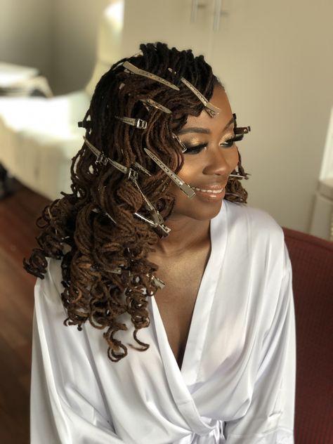 Body wave curls Locs Bridal Styles, Wedding Hairstyles For Microlocs, Wedding Hair Dreads Black Women, Locs Hairstyles For Brides, Vintage Loc Hairstyles, Wedding Style Locs, Locd Bride, Bride Dreadlocks Wedding Styles, Black Bride With Locs