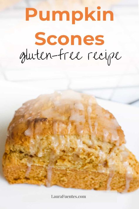 These gluten-free pumpkin scones are everything we love about scones, but with extra love from the pumpkin spice and homemade glaze. Paleo Scones, Pumpkin Scones Recipe, Vegan Scones, Gluten Free Scones, Refined Sugar Free Recipes, Pumpkin Scones, Cookies Bars, Paleo Pumpkin, Scones Recipe