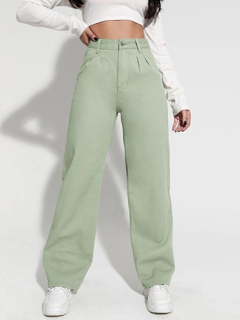 Sage Jeans, 8th Grade Outfits, High Waisted Jeans Outfit, High Waist Straight Leg Jeans, Wide Leg Jeans Outfit, Straight Cut Jeans, Boys Denim, Green Jeans, 8th Grade