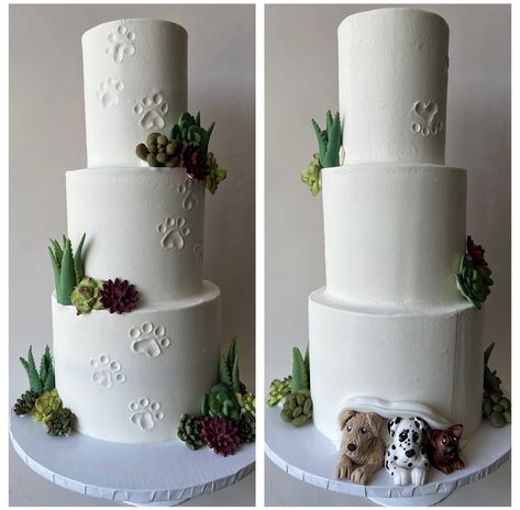 Made by Hive Bakery Paw Print Wedding Cake, Wedding Cakes Dog, Animal Wedding Cake, Paw Print Cakes, Textured Buttercream, Dog Cake Topper Wedding, 2nd Wedding, Cake Writing, Dog Cake Topper