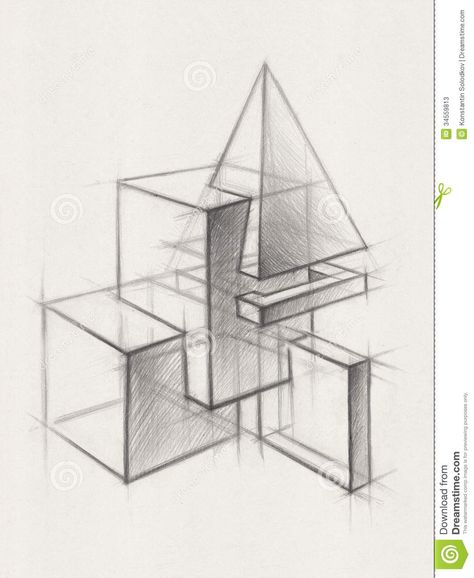 Photo about Illustration of Geometric Shapes. It is a Pencil Drawing - 34559813