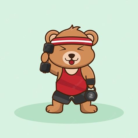 Cartoon Workout, Gym Cartoon, Idea Box, Easy Cartoon Drawings, Bear Animal, Animal Character, Bear Illustration, Drawing Exercises, Simple Cartoon