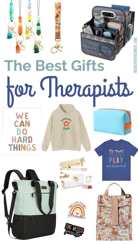 It’s the most wonderful time of the year! And that means…shopping and sharing the joy of the season with the ones you love! If you have a therapist on your list – we’ve got you covered with all of our favorite gifts for therapists! #occupationaltherapy #physicaltherapy #speechtherapy #playtherapy #musictherapy #counselor #giftsfortherapists Physical Therapy Gifts Basket, Speech Therapist Gift Ideas Diy, Physical Therapy Month Gift Ideas, Pt Month Gift Ideas, Gifts For Physical Therapist, Gifts For Therapists, Gifts For Therapist, Therapy Stickers, Physical Therapy Gifts