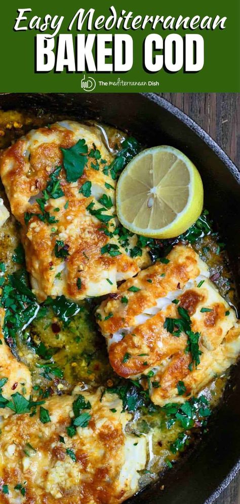 Delicious Cod Recipes, White Cod Recipes, Easy Mediterranean Fish Recipes, Mediterranean Italian Recipes, Healthy Cod Recipes Baked, Yummy Fish Recipes, Mediterranean Cod Recipes Baked Fish, Baked Mediterranean Cod, Mediterranean Fish Dinner