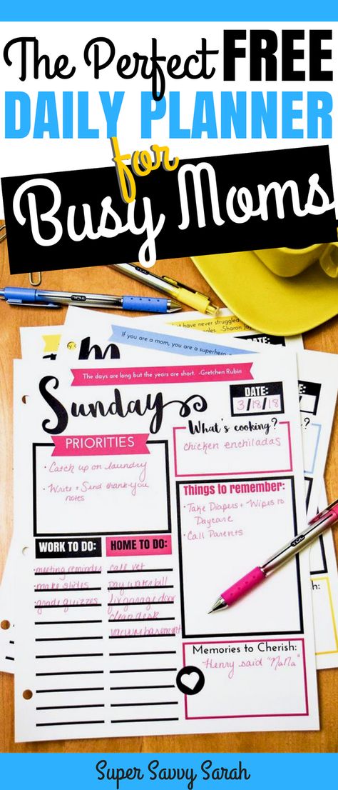 Busy Mom Planner - FREE Daily Planner! This daily planner gives you a place to jot down your memories worth cherishing with your family while keeping you organized in your daily life. Great to keep busy moms organized! #planner #dailyplanner #planneraddict #busymom Busy Mom Planner Free Printable, Mom Planner Printables Free, College Organization Binder, Busy Mom Planner, Best Planners For Moms, Organized Planner, Free Daily Planner, Student Planner Printable, Everyday Planner