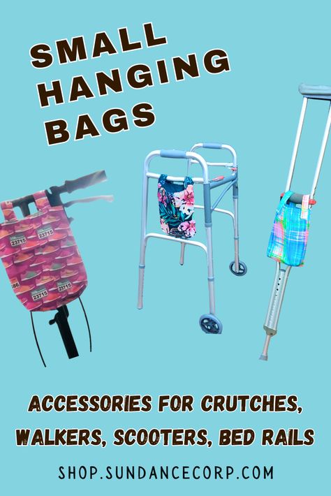 Hanging bags in either a small size, perfect for a crutch, or larger size designed for a walker. Helpful for carrying lightweight items to keep hands free. Straps attach via hook and loop. Can also be used on a stroller, bed rail, towel bar, chair, etc. Team items are made from licensed fabrics. Walker Caddy, Knee Scooter, Walker Bag, Bed Rail, Mobility Aids, Bed Rails, Best Wallet, Crutches, Bar Chair