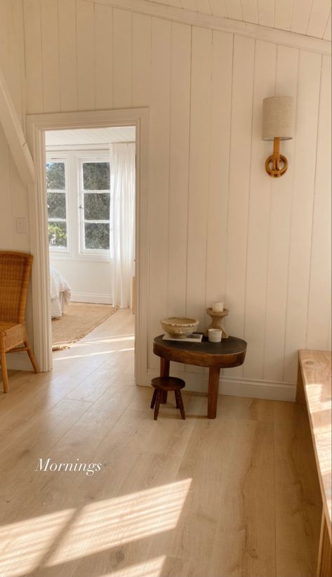 White Birch Flooring, Heart Of Pine Wood Floors, Cottage Core Flooring, Cottage Style Flooring, Cottage Flooring Ideas, Scandi Cottage Interior, Light Pine Floors, Yellow Wood Floors, Bleached Wood Floors