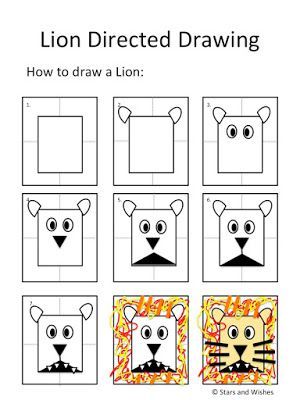 Lion directed drawing | A Star and a Wish | Bloglovin’ Drawing A Star, African Art Projects, Theme Carnaval, Kindergarten Art Lessons, 2nd Grade Art, Directed Drawing, Drawing Activities, Elementary Art Projects, Kindergarten Art