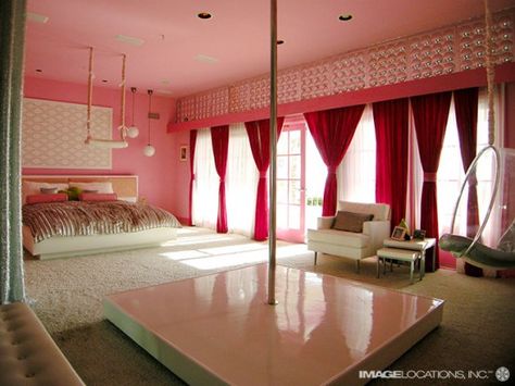 My recent motivation is to have a stripper pole in my crib and it still is!! Hahaha Hot Pink Bedrooms, Colorful Beach House, Dance Rooms, Romantic Bedroom Decor, Beach House Interior Design, Home Dance, Pink Bedrooms, Romantic Bedroom, Beach House Design