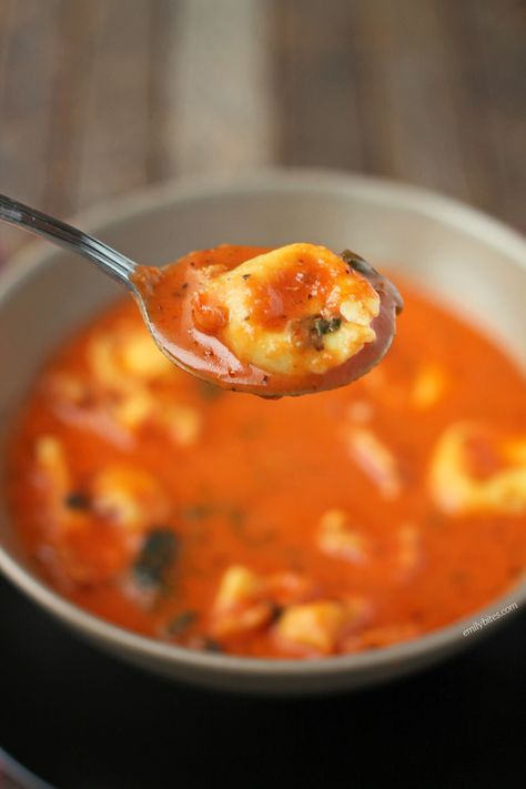 Tortellini Tomato Soup, Sausage And Tortellini, Emily Bites, Clafoutis Recipes, Sausage Tortellini, Weight Watchers Soup, Spinach Soup, Tortellini Soup, Spicy Sausage