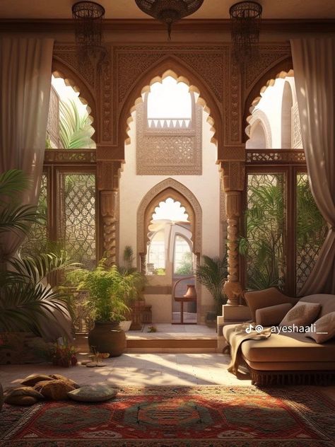 Arabian House Decor, Arabian House Interior, Arabic Room Design, Indian House Architecture, Persian Style Home, Modern Indian Architecture, Types Of Rooms In A House, Indian Architecture Homes, Arabic Decoration Arabian Decor