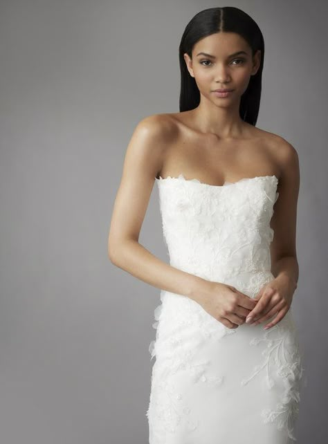 Kendall Wedding Dress, Applique Flowers Wedding Dress, Strapless Wedding Dress Back, Allison Webb Essex Dress, Cat Eye Strapless Wedding Dress, Allison Webb Bridal, Strapless Square Neckline Wedding Dress, Beaded Strapless Wedding Dress, Tight Strapless Wedding Dress