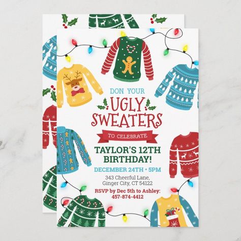 Ugly Sweater Birthday Invitation - sweater Ugly Sweater Invitations, Ugly Sweater Party Invitations, Christmas Birthday Party, Office Holiday Party, Ugly Christmas Sweater Party, Ugly Sweater Party, 12th Birthday, Ugly Sweater, Party Printables