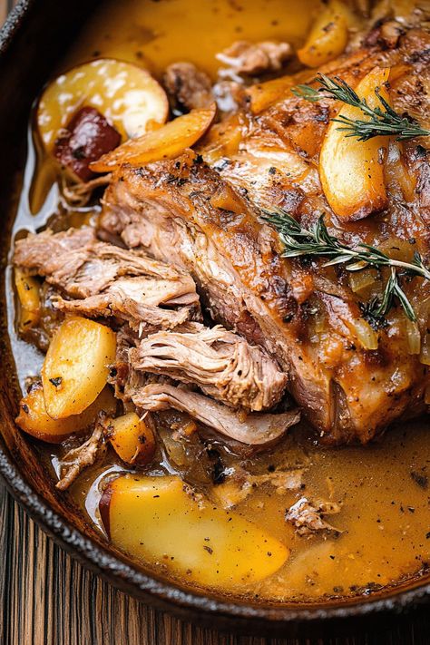 APPLE CIDER BRAISED PORK SHOULDER Pork Shoulder Dutch Oven Recipes, Apple Cider Pork Shoulder, Pork Shoulder Blade Steak Recipes, Cider Braised Pork Roast, Pork Shoulder Stew, Apple Cider Braised Pork, Cider Braised Pork, Pork Shoulder Recipe, Apple Cider Pork