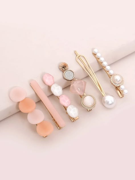 6pcs Faux Pearl Decor Hair Clip | SHEIN USA Fancy Hair Pins, Hair Acsesoris, Geometric Hair Clip, Hair Tie Accessories, Bead Hair Accessories, Shein Brasil, Hair Accessories Clips, Pearl Decor, Types Of Hair