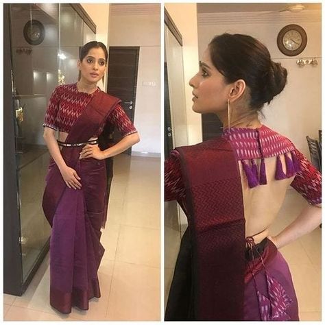 Bot Nack Blouse, Celebrity Blouse Designs, Priya Bapat, Blouse Design Back, Latest Saree Blouse, Saree Blouse Styles, Backless Blouse Designs, New Saree Blouse Designs, Sari Blouse Designs