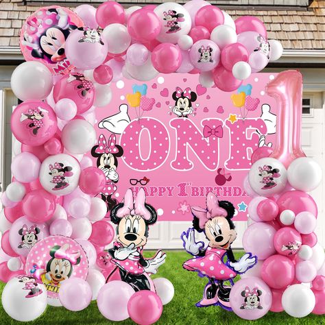 Mickey Mouse Birthday Balloons, 1st Birthday Girl Minnie Mouse, Minnie 1st Birthday Party, Minnie Mouse Birthday Party Ideas 1st, Mini Mouse 1st Birthday, Minnie Balloons, Minnie Mouse 1st Birthday Party, Minnie 1st Birthday, Minnie Mouse Themed Birthday Party