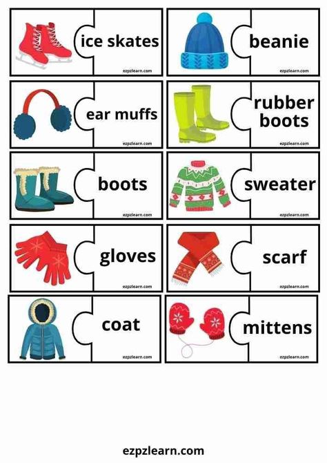 English Vocabulary Games, Vocabulary Games For Kids, Clothes Game, English Grammar For Kids, Grammar For Kids, English Activities For Kids, Winter Words, Learning English For Kids, Match Game