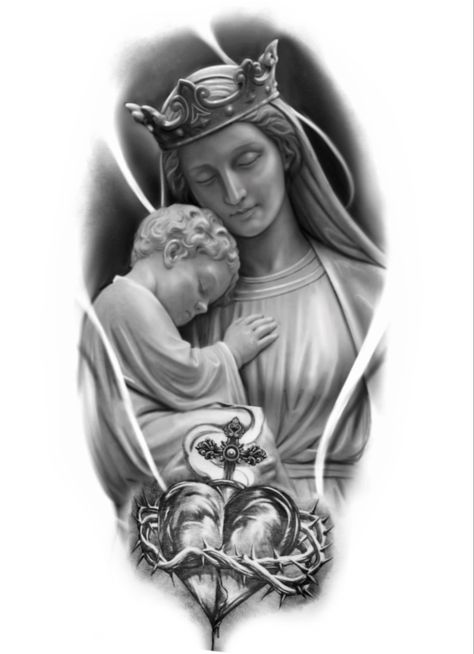 Mama Mary Tattoo Design Arm, Mary And Jesus Tattoo, Holy Mary Tattoo, Jesus Chest Tattoo, Mother Mary Tattoo, Jesus Tattoo Sleeve, Mother Mary Tattoos, Urban Tattoos, Virgin Mary Tattoo