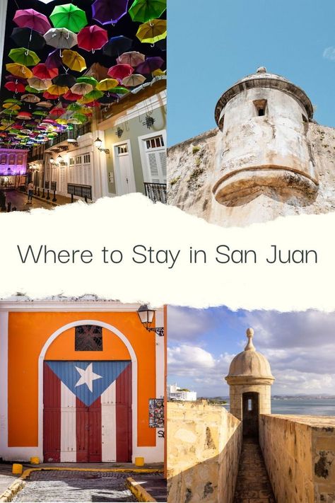 This image contains: Four images of San Juan with the text "where to stay in San Juan" San Juan Hotels, Neighborhood Guide, The Hardest Part, Awesome Places, San Juan Puerto Rico, South America Travel, Usa Travel, South American, America Travel