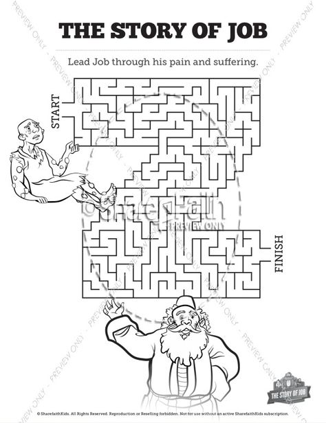 Visually stunning and fun to solve your kids are going to love these story of Job Bible mazes. These printable Bible activity pages are a great element to include in your book of Job kids Sunday school lesson. Job Bible Craft, Job Bible Crafts For Kids, Story Of Job, Bible Mazes, Job Bible, Printable Bible Activities, Bible Word Searches, About Bible, Children Ministry