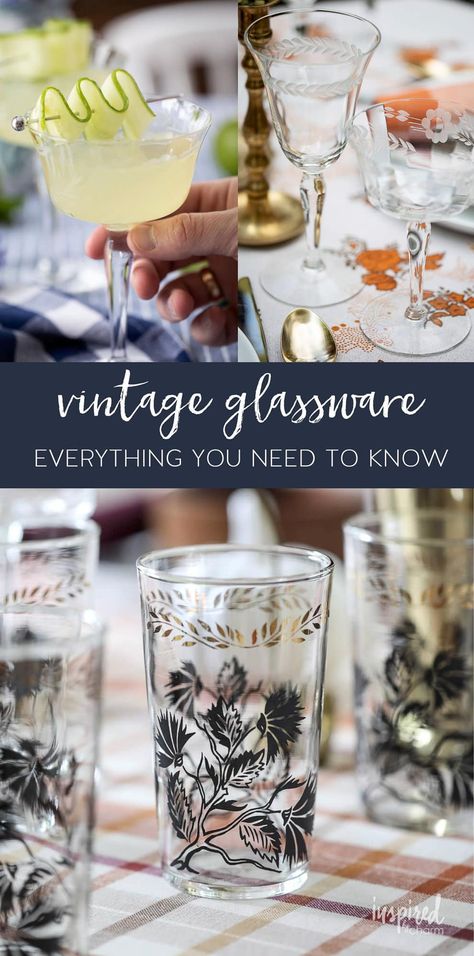 Vintage Bar Glasses, Vintage Cocktail Glasses, Vintage Stemware, Unique Glassware, Types Of Glassware, Etched Glassware, Vintage Drinking Glasses, Dessert Glasses, Vintage Bar Carts