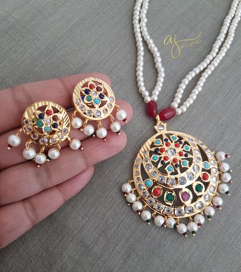 Navratan Pendant Set, Navratan Pendant, Hyderabadi Jewellery, Jadau Jwellery, Punjabi Jewellery, Hyderabadi Jewelry, Jadau Jewellery, Rajputi Jewellery, Combination Dresses