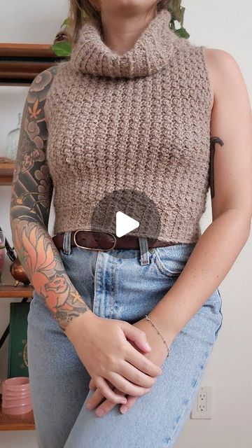 Crochet Sleeveless Turtleneck Pattern, Crochet Sleeveless Turtleneck, Crochet Mock Neck, Crochet Turtle, Oversized Turtleneck, Crochet Clothing, Sleeveless Turtleneck, Atticus, Crochet Ideas