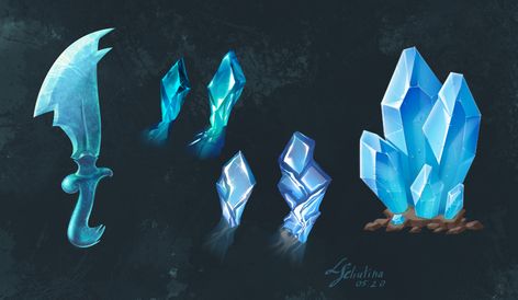 ArtStation - Ice. Crystals., Lana Seliutina Ice Concept Art, Ice Crystals Drawing, Ice Texture Drawing, Ice Environment Concept Art, Crystal Environment Concept Art, Crystal Tutorial, Ice Drawing, Crystal Drawing, Location Icon