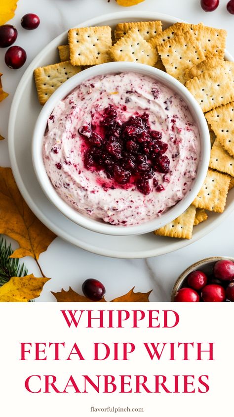 Whipped Feta Dip with Cranberries is the perfect holiday appetizer for Christmas and Thanksgiving! Creamy feta meets tangy cranberries in this festive, easy-to-make dip that will add seasonal flair to your holiday gatherings. A crowd-pleaser with a festive look and a delicious blend of flavors! Feta And Cranberry Dip, Cranberry Feta Whipped Dip, Hot Holiday Dips, Whipped Feta Dip With Cranberries, Thanksgiving App Recipes, Whipped Feta Cranberry Dip, Feta Cranberry Dip, Cranberry Feta Dip, Cranberry Whipped Feta Dip