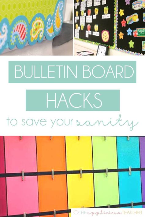 Some of the best hacks for bulletin boards in your classroom! Bulletin Board Ideas For All Year Round, Bulletin Board Ideas For Administrators, Dollar Tree Bulletin Board Ideas, Group Bulletin Board Ideas, Announcement Bulletin Board Ideas, Occupational Therapy Bulletin Boards, 4th Grade Bulletin Boards, Classroom Banner Ideas, Bulletin Board Hacks