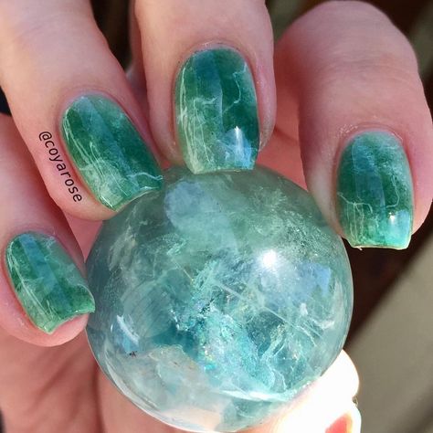 Fluorite💎 . My stone nail art designs have been making the rounds on instagram, so I thought what better time to paint a stone I’ve never… Nail Design Glitter, Stone Nail Art, Nail Sequins, Best Nails, Unicorn Nails, Galaxy Nails, Makeup Stuff, Glam Nails, Cute Nail Art