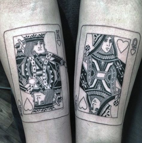 King And Queen Guys Playing Card Inner Forearm Tattoos Queen Card Tattoo, Playing Card Tattoo Ideas, Playing Card Tattoo, Card Tattoos, Yogi Tattoo, Poker Tattoo, Playing Card Tattoos, Cards Tattoo, Cool Playing Cards