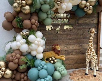 Baby Shower Safari Theme Ellie's Party Supply, Safari Party Balloons, First Birthday Themes Wild One, Wild One Tiger Birthday, 1st Birthday Party Safari Theme, Giraffe Birthday Party Decorations, Tiger Themed Birthday Party Decorations, Wild One Balloon Decor, Animal Theme First Birthday Party