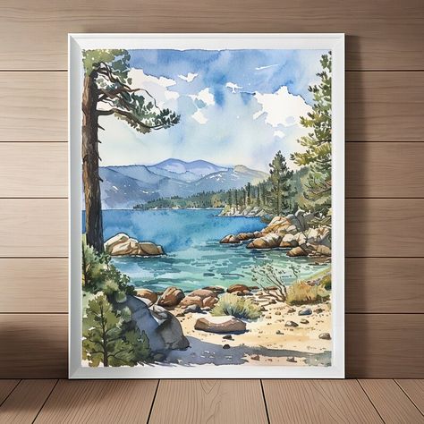 Lake Tahoe Painting Watercolor Art Print Nevada Landscape Nature Wall Art State Park Wall Decor Travel Art Download Tahoe Painting, Nevada Landscape, Lake Wall Art, Art Download, Water Painting, Landscape Nature, Nature Wall, Painting Watercolor, Fine Art Photo