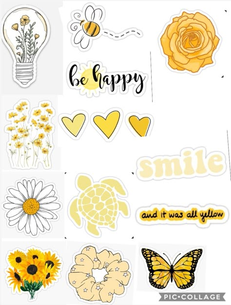 Yellow Stickers Aesthetic Printable, Yellow Journal Stickers, Yellow Stickers Aesthetic, Yellow Aesthetic Stickers, File Decoration Ideas Cover, R Sticker, Yellow Stickers, File Decoration Ideas, Printable Sticker Sheets