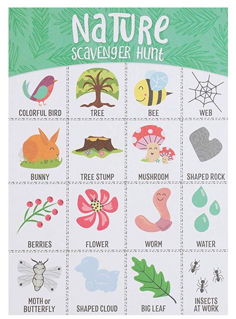 AmazonSmile: Scavenger Hunt Game - 50-Pack Nature Scavenger Hunt Set for Kids, Childrens Outdoor Game Cards, Spot up to 16 Items, Birthday Party Favors, Classroom Trips, Family Activity: Kitchen & Dining Camping Scavenger Hunts, Nature Scavenger Hunt, Scavenger Hunt Games, Outdoor Game, Scavenger Hunt For Kids, Outdoor Games For Kids, Yard Games, Free Play, Camping Games