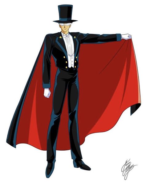 Tuxedo Mask/Marco Albiero Guy Clothing, Sailor Moon Crafts, Outer Senshi, Japanese Monster, Tuxedo Mask, Sailor Moon Character, Moon Illustration, Black Moon, Pretty Guardian Sailor Moon