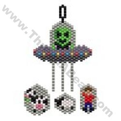 Intergalatic Fred and his Alien Abductions Pendant Bead Pattern By ThreadABead Beaded Jewelry Bracelets, Kandi Patterns, Alien Abduction, Aliens And Ufos, Brick Stitch Pattern, Seed Bead Patterns, Fairy Garden Diy, Bead Pattern, Perler Bead Art