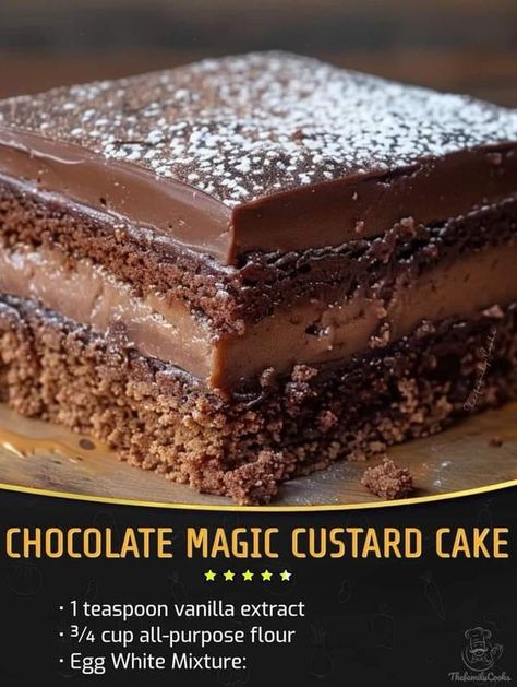 Chocolate Cake And Custard, Chocolate Custard Cake, Snacking Cake, Magic Custard Cake, Chocolat Cake, Chocolate Custard, Custard Cake, Magic Cake, Egg Yolks