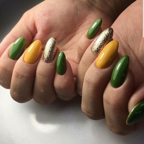 Orange Yellow And Green Nails, Olive Green And Yellow Nails, Dark Green And Yellow Nails, Green And Yellow Fall Nails, Green Yellow Nail Art, Green And Yellow Nail Art, Yellow Green Nails Design, Green And Yellow Nails Design, Nails Green And Yellow