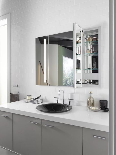 Bathroom with black cabinets