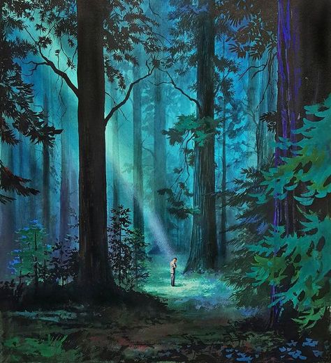 Hector Garrido, A ray of light in the forest, 1970 Forest Book, Forest Drawing, Ray Of Light, Rpg Map, Book Cover Illustration, Mystical Forest, Forest Illustration, Fantasy Forest, Forest Painting