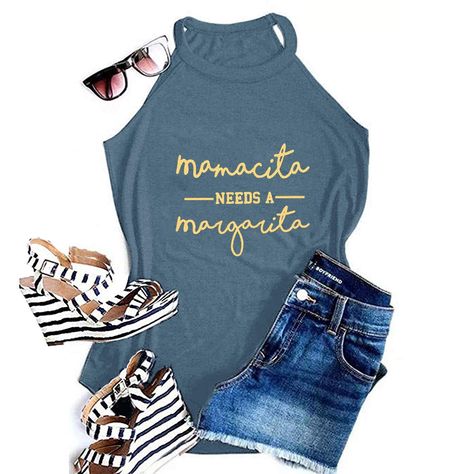 PRICES MAY VARY. Mamacita Needs A Margarita Graphic Letters Print Tank. New design for Cut Rocker Tee, Sleeveless T-shirts, High Neck Tank Tops, Sexy Athletic undershirt, Curved Hem Shirts, Loose Fitting Blouse, Relaxed Fit Tops. Sexy Cool Halter Tank, sleeveless style make you attractive. Soft Breathable, Lightweight, Stretchy and super quick-dry. Nice wear for Beach/Street/Travel/Vocation/Casual/Work/Date/Party/Club/Bars/Night Out/Cocktail/Home Loungewear/Everyday Wear. Casual Basic Cami Top, Mamacita Needs A Margarita, Beach Holiday Outfits, Margarita Shirt, High Neck Tops, Rocker Tee, Curved Hem Shirt, Halter Tank Top, High Neck Tank Top, Halter Tank