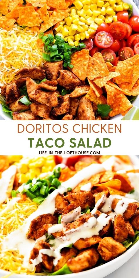 Seasoned Grilled Chicken, Nacho Cheese Doritos, Doritos Chicken, Life In The Lofthouse, Dorito Chicken, Chicken Taco Salad, Taco Salads, Taco Salad Recipes, Chicken Taco