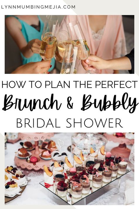 Plan The Perfect Brunch And Bubbly Bridal Shower! - 10 Things You Must-Have! - Lynn Mumbing Mejia Brunch For Bridal Shower Mornings, Brunch And Bubbly Wedding Shower Ideas, Bridal Shower Themes Brunch And Bubbly, Bubbly Wedding Shower Theme, Breakfast Wedding Shower Ideas, Bridle Shower Brunch Ideas, Bridal Shower Brunch Tablescape, Bunch Bridal Shower Food, Bridal Shower Brunch Recipes