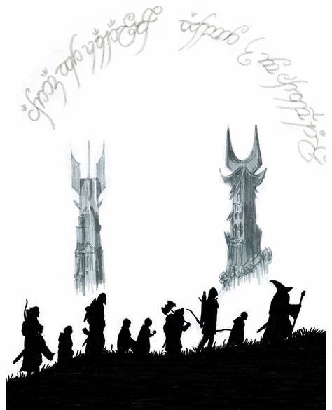 Lord Of The Rings Two Towers Art, Lord Of The Rings Two Towers, Lord Of The Rings Silhouette Art, Hobbit Silhouette, Lotr Silhouette, Lord Of The Rings Silhouette, Lotr Two Towers, Sauron Tower, Nerd Tattoos