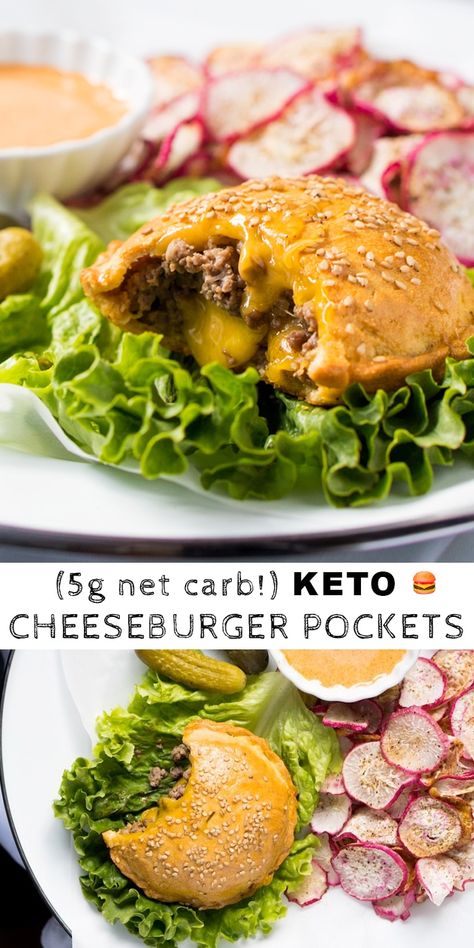 Cheeseburger Pockets, Keto Cheeseburger, Gluten Free Bagels, Keto Burger, Keto Diet Food List, Keto Recipes Dinner, Beef Recipes For Dinner, Low Carb Keto Recipes, Keto Diet For Beginners