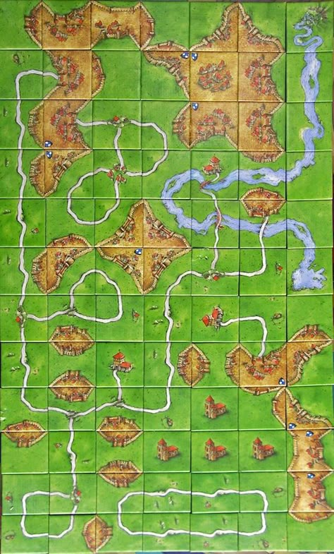 Classic tile design. Very simple, very easy on the eye when playing. Game Layout, Board Game Art, Board Game Design Ideas, Board Game Map, Fantasy Board Game Design, Classic Tile Design, Carcassonne Board Game, Ancient Board Games, Catan Board Game