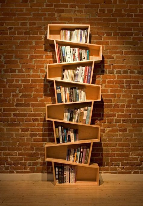 Switchback bookcase - 60 Creative Bookshelf Ideas  <3 <3 Diy Bookshelves, Creative Bookshelves, Bookshelf Design, Bookshelves Diy, Cardboard Furniture, Fine Woodworking, Book Shelf, Wooden Shelves, Kids Rooms